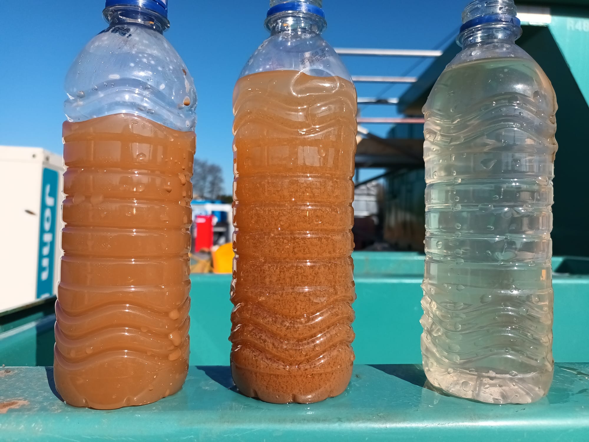 Sample before treatment (left), Mid-treatment (centre), After treatment (right)