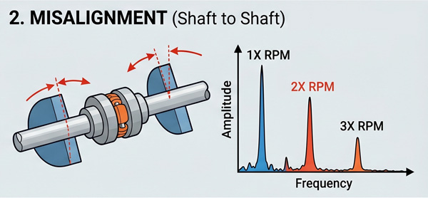 Diagram of vibration from shaft misalignment